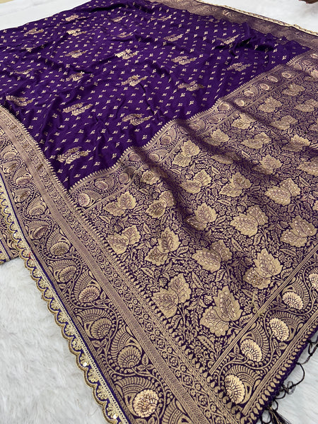 Dola Silk Trending Purple Cut Border & Aari Work Blouse Saree