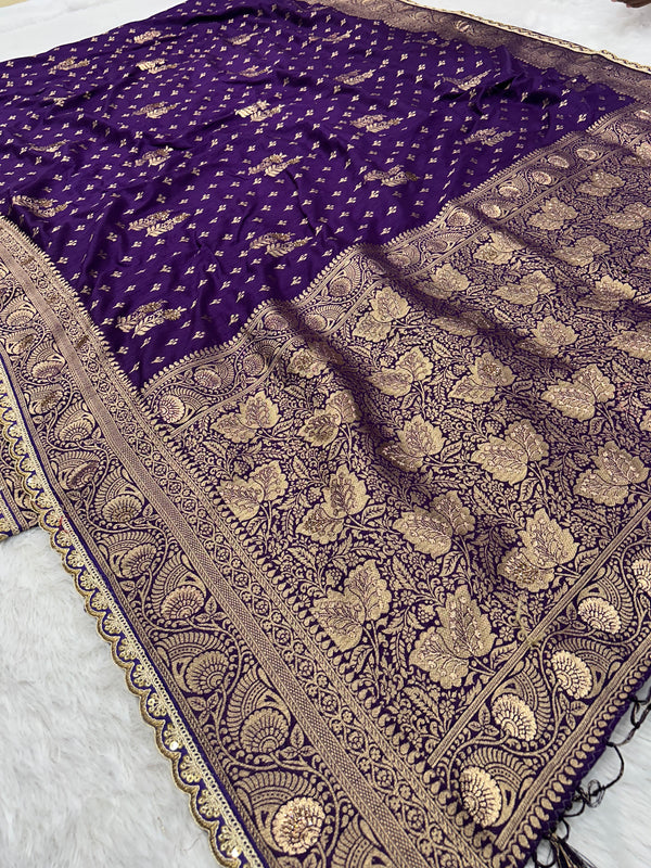 Dola Silk Trending Purple Cut Border & Aari Work Blouse Saree