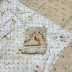 Dola Silk Trending White Cut Border & Aari Work Blouse Saree