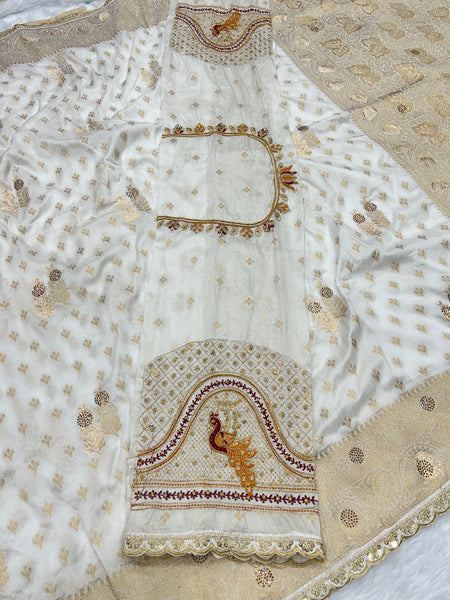 Dola Silk Trending White Cut Border & Aari Work Blouse Saree
