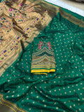Green Kalanji Paithani With Beautiful Peacock Aari Work Blouse