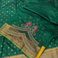 Green Kalanji Paithani With Beautiful Peacock Aari Work Blouse