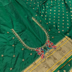 Green Kalanji Paithani With Beautiful Peacock Aari Work Blouse