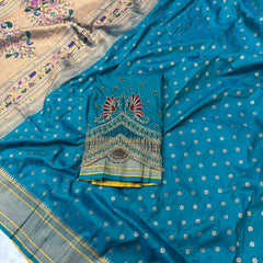 Dual Tone Morphankhi Kalanjali Paithani With Aari Work Blouse
