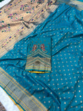 Dual Tone Morphankhi Kalanjali Paithani With Aari Work Blouse
