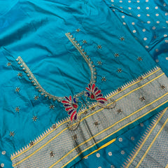 Dual Tone Morphankhi Kalanjali Paithani With Aari Work Blouse