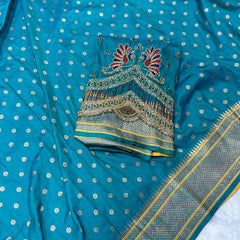 Dual Tone Morphankhi Kalanjali Paithani With Aari Work Blouse