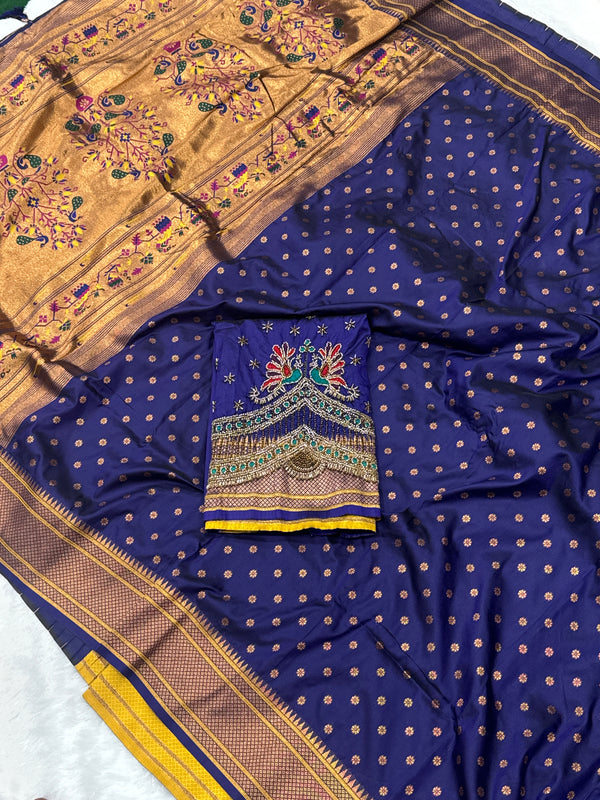 Kalanji Paithani With Beautiful Peacock Aari Work Blouse