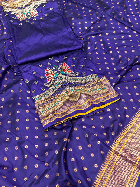 Kalanji Paithani With Beautiful Peacock Aari Work Blouse