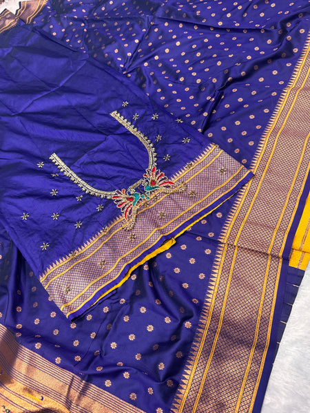 Kalanji Paithani With Beautiful Peacock Aari Work Blouse