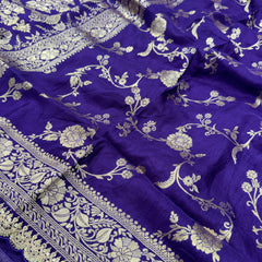 Purple Colour Pure Dola Silk Saree With Scalloped Border & Contrast Pink Blouse