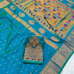 Trending Munga Work Dual Tone Blue Paithani