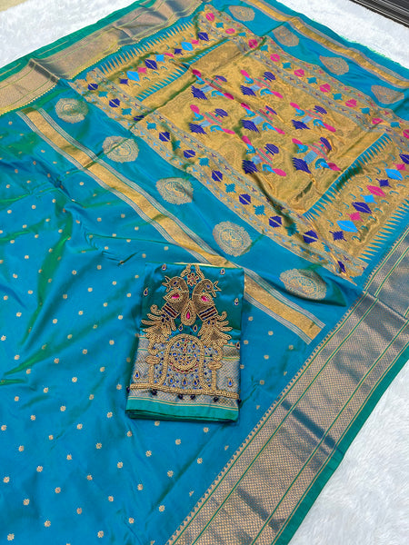 Trending Munga Work Dual Tone Blue Paithani