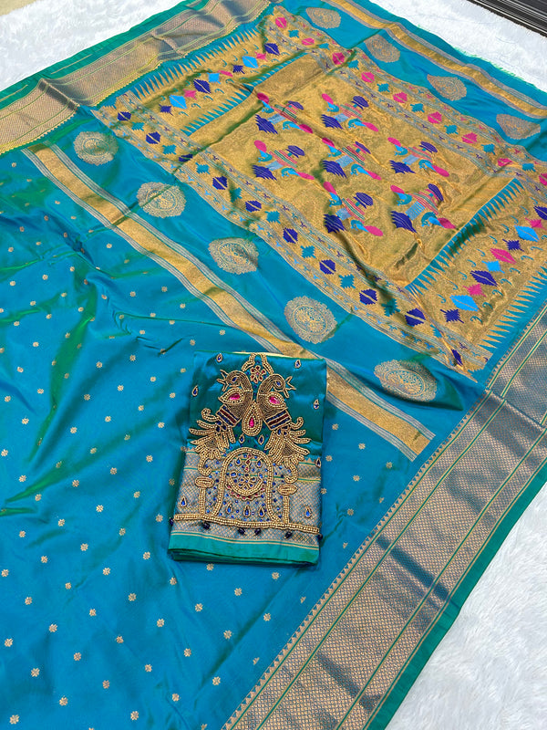 Trending Munga Work Dual Tone Blue Paithani