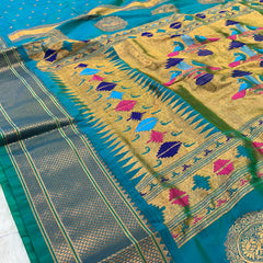 Trending Munga Work Dual Tone Blue Paithani