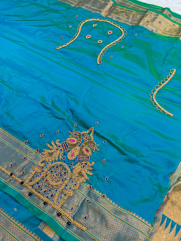 Trending Munga Work Dual Tone Blue Paithani