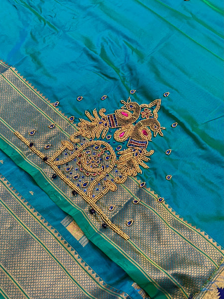 Trending Munga Work Dual Tone Blue Paithani