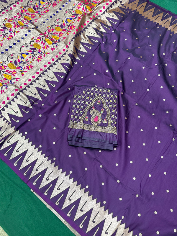 Purple Colour Muniya Paithani With Work Blouse
