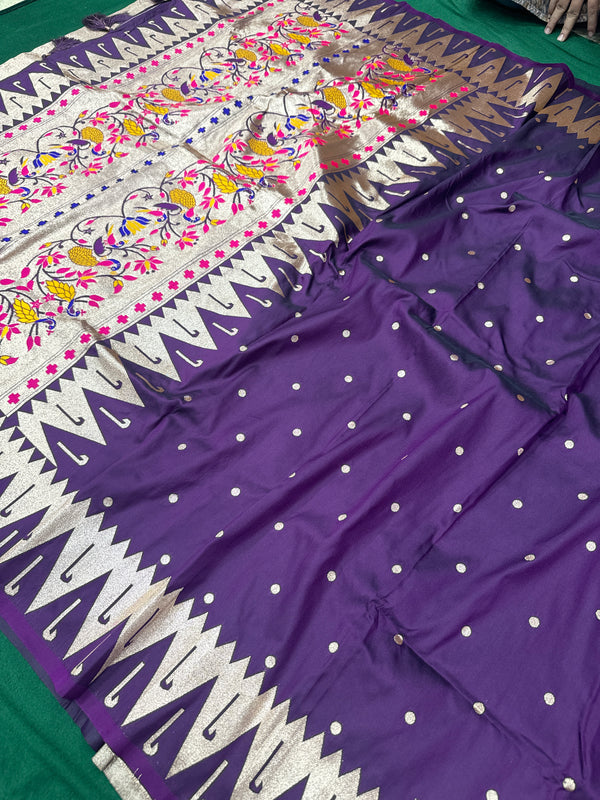 Purple Colour Muniya Paithani With Work Blouse