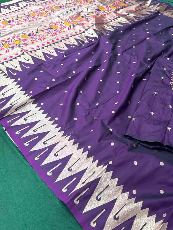 Purple Colour Muniya Paithani With Work Blouse