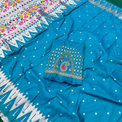 Dual Tone Blue Colour Muniya Paithani With Work Blouse