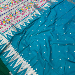 Dual Tone Blue Colour Muniya Paithani With Work Blouse
