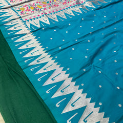 Dual Tone Blue Colour Muniya Paithani With Work Blouse