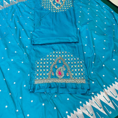 Dual Tone Blue Colour Muniya Paithani With Work Blouse