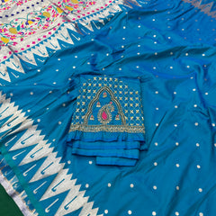 Azure Blue Colour Muniya Paithani With Work Blouse