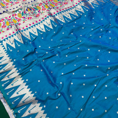 Azure Blue Colour Muniya Paithani With Work Blouse