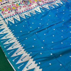 Azure Blue Colour Muniya Paithani With Work Blouse