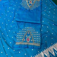 Azure Blue Colour Muniya Paithani With Work Blouse