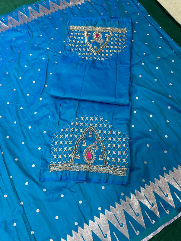 Azure Blue Colour Muniya Paithani With Work Blouse