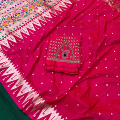 Hot Pink Colour Muniya Paithani With Work Blouse