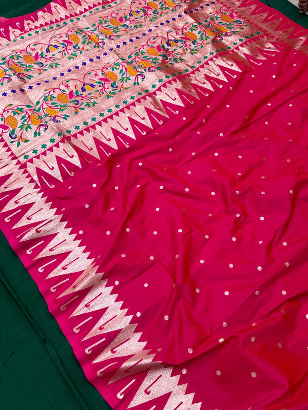 Hot Pink Colour Muniya Paithani With Work Blouse