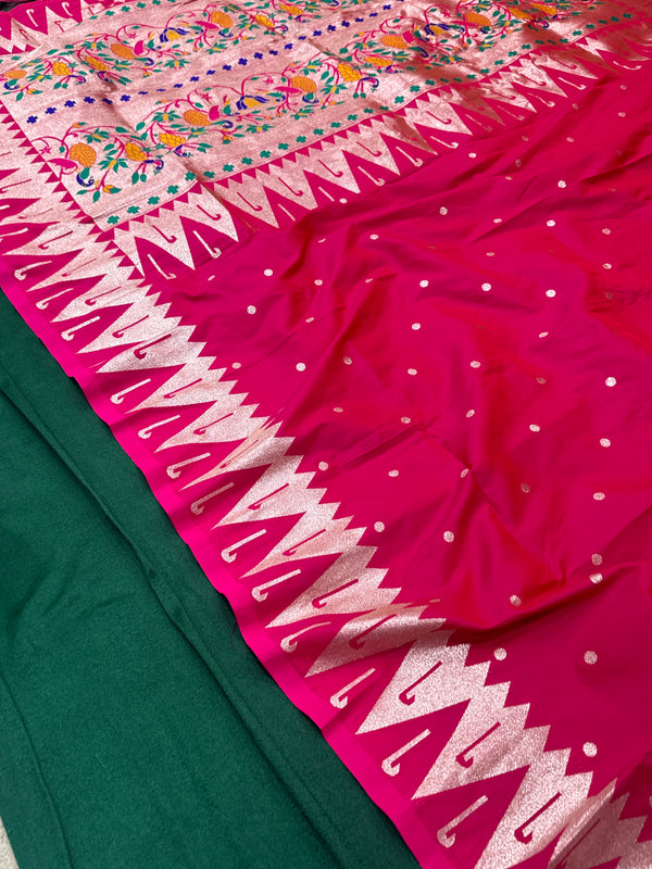 Hot Pink Colour Muniya Paithani With Work Blouse
