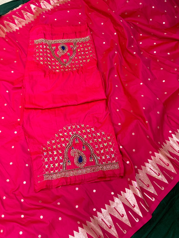 Hot Pink Colour Muniya Paithani With Work Blouse