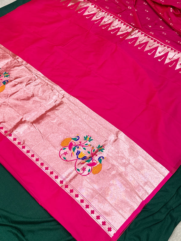 Hot Pink Colour Muniya Paithani With Work Blouse