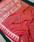 Dual Tone Pestal Orange Colour Muniya Paithani With Work Blouse