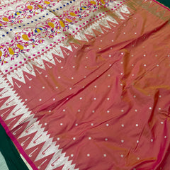 Dual Tone Pestal Orange Colour Muniya Paithani With Work Blouse