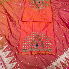 Dual Tone Pestal Orange Colour Muniya Paithani With Work Blouse