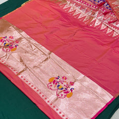 Dual Tone Pestal Orange Colour Muniya Paithani With Work Blouse
