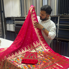 Hot Pink Colour Muniya Paithani With Work Blouse