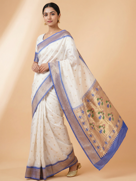 White Special Urmi Paithani
