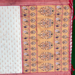 Soft Silk White Special Paithani With Contrast Pink Aari Work Blouse