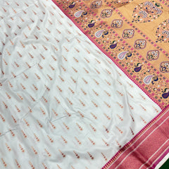Soft Silk White Special Paithani With Contrast Pink Aari Work Blouse