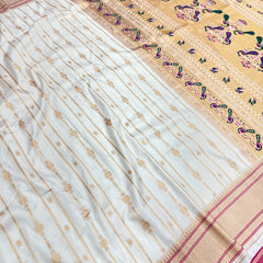 Soft Silk White Special Paithani With Contrast Pink Aari Work Blouse