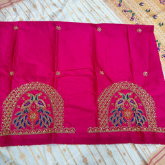Soft Silk White Special Paithani With Contrast Pink Aari Work Blouse