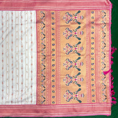 Soft Silk White Special Paithani With Contrast Pink Aari Work Blouse