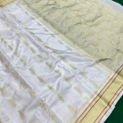 White Colour Saree With Golden Border & Work Blouse